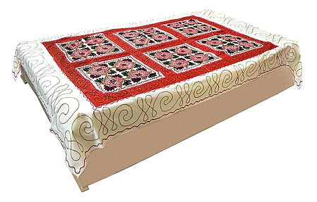 Kutch Embroidery on Off-White Cotton Single Bedspread