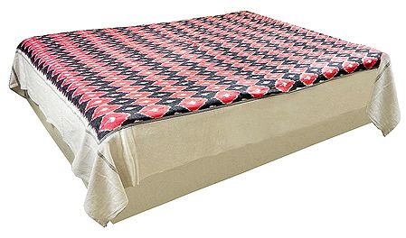 Red, Black and Off-White Hand-Woven Ikkat Design Double Bedspread