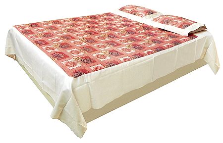 Printed Flowers on Satin finish Cotton Double Bedspread with Pillow Covers