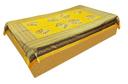 Dandiya Raas Print on Yellow Cotton Single Bedspread