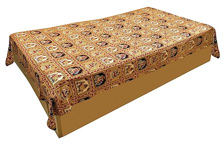 Peacock and Elephant Print on Light Brown Cotton Single Bedspread