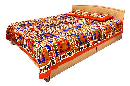 Multicolor Cotton Double Bedspread with 2 Pillow Covers