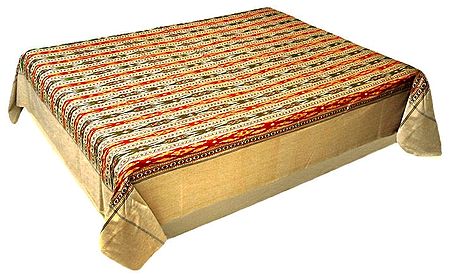 Red, Yellow, Green and Black Hand-Woven Ikkat Design Double Bedspread