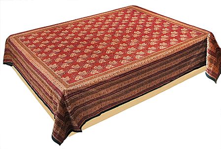 Rust and Dark Peach Double Bedspread with Kantha Stitch