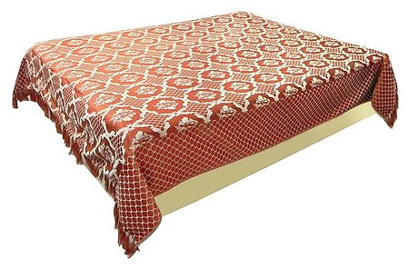 Gorgeous Brick Red Weaved Design on Cotton Double Bedspread