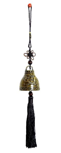 Buddhist Metal Bell on Black Tassel - Car Hanging