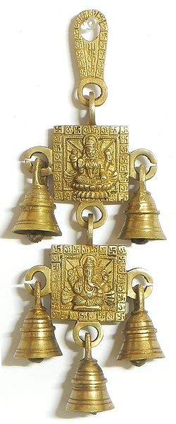 Two Tier Hanging Bells with Lakshmi and Ganesh