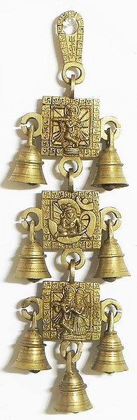 Three Tier Hanging Bells with Krishna, Bal gopal with Om and Radha Krishna
