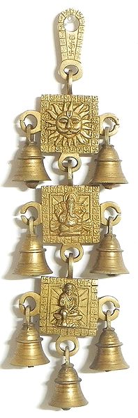 Three Tier Hanging Bells with Sungod, Ganesha and Shirdi Sai Baba