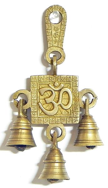 Om - Brass Hanging Bells - 6 x 3 inches