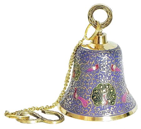 Birds and Peacock Meenakari Hanging Brass Bell with Chain