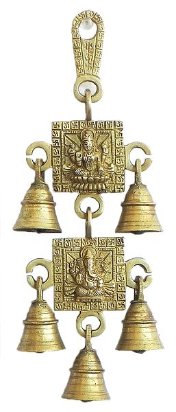 Hanging Bell with Lakshmi and Ganesha - Wall Hanging