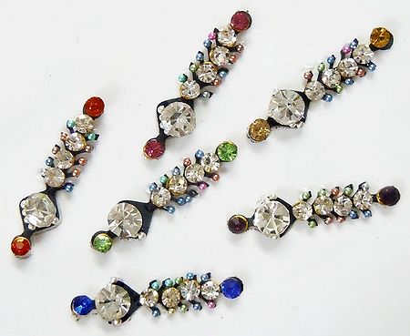 White and Multicolor Stone Studded Long Bindis