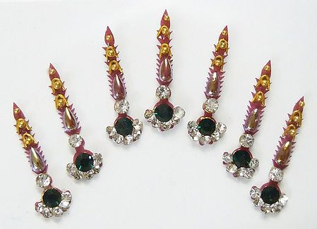 White and Green Stone Studded Long Bindis