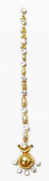 White Stone Studded Golden Long Bindi (Can be Uded as Mang Tika)