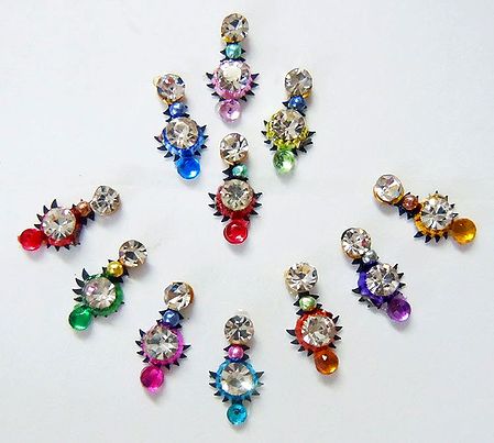 Small Bindis with Multicolor and White Stone
