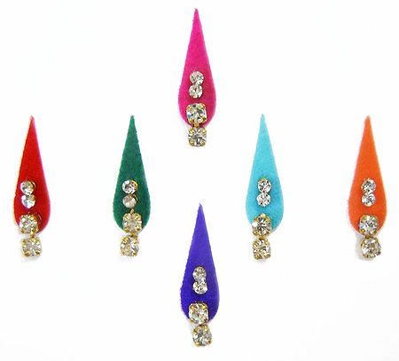 Multicolor Felt Long Bindis with White Stones