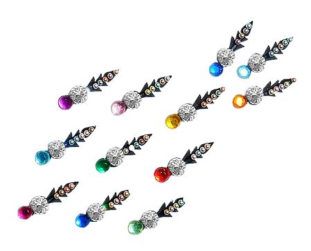 12 Long Bindis with Multicolor Stone