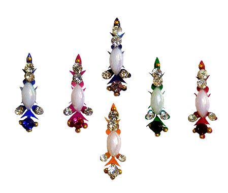 6 Colorful Bindis with White Stone