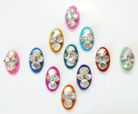 White Stone Studded Multicolor Oval Bindis