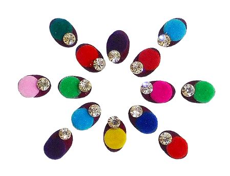 14 Multicolor Oval Bindis with White Stone