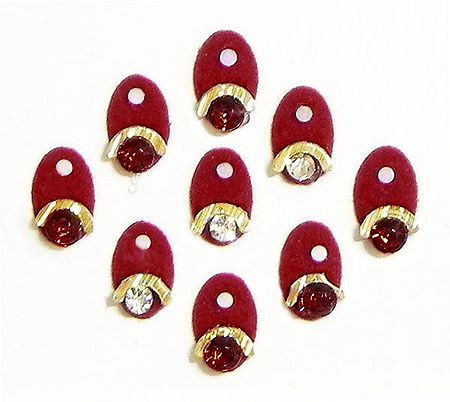 Red Oval Felt Bindis with White and Red Stone