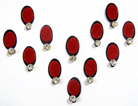Red Felt Oval Shaped Bindis with White Stone