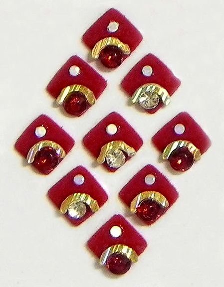 Red Diamond Shaped Bindis with White and Red Stone