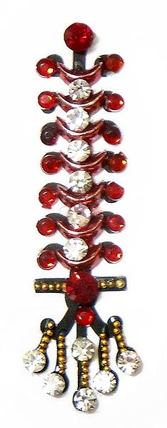 Red with White Stone Studded Long Bindi