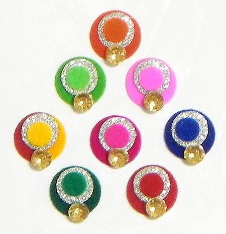 Multicolor Round Bindis with Yellow Stone and Glitter