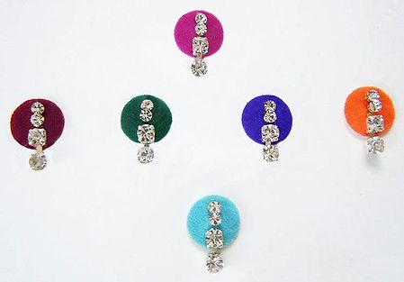 Multicolor Round Bindis with White Stone