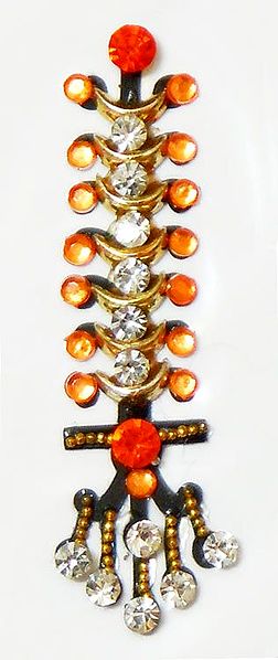 Saffron with White Stone Studded Long Bindi