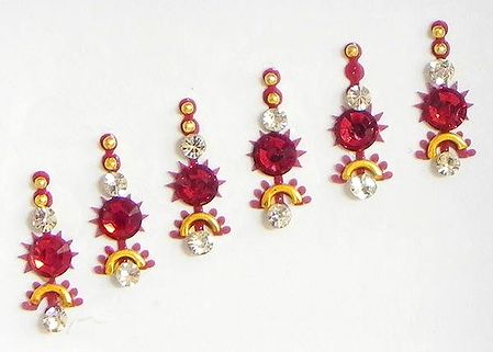 Red and White Stone Studded Long Bindis