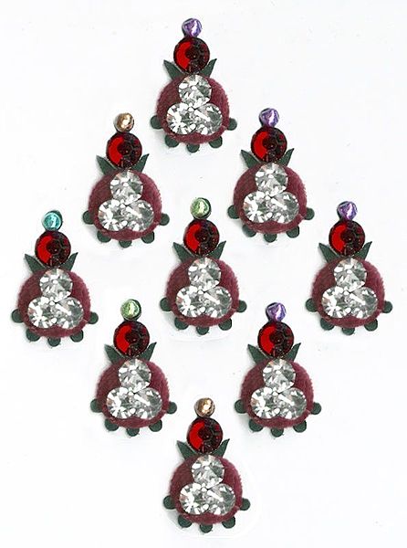 Small Bindis with Maroon and White Stones
