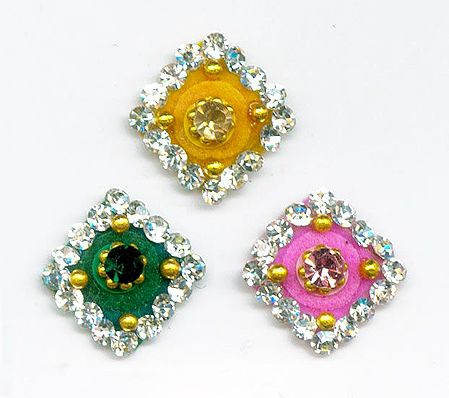 Small Square Bindis with White Stones