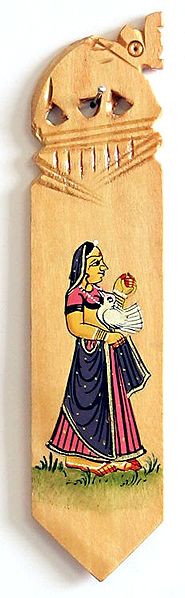 Book Mark with Painted Rajput Lady Holding a Parrot