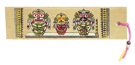 Lord Jagannath, Balarama, Subhadra ( Bookmark) - Patachitra on Palm Leaf