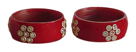 Pair of Stone Studded Red Bracelet
