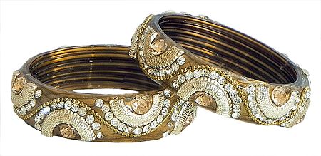 Pair of Stone Studded Acrylic Brown Bangles