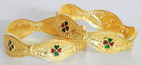 A Pair of Gold Plated Meenakari Bangles