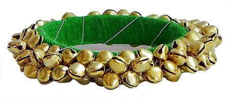 Golden Ghunghroo Bracelet with Green Cloth Lining
