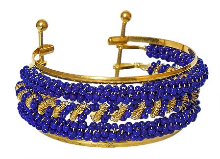 Dark Blue Beaded Cuff Bracelet