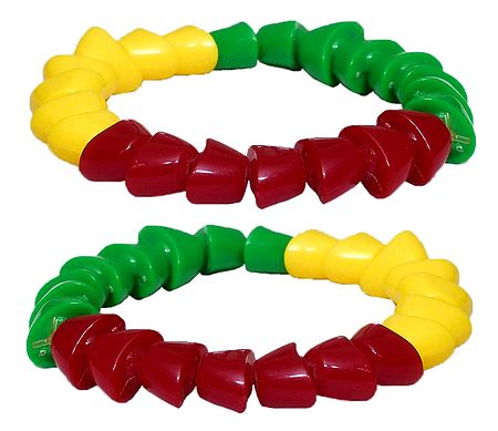 Pair of Red, Green and Yellow Beaded Stretch Bracelet