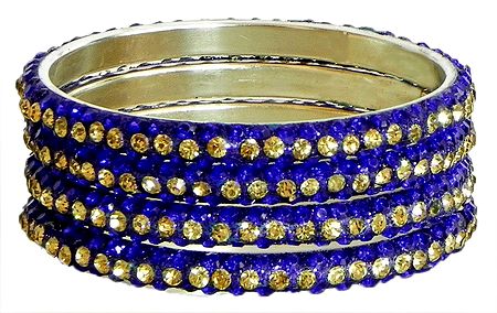 Four Blue with Golden Stone Studded Bangles