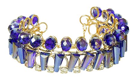 Purple Acrylic Crystal Bead Cuff Bracelet