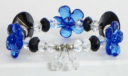 Blue,White and Black Acrylic Bead Cuff Bracelet