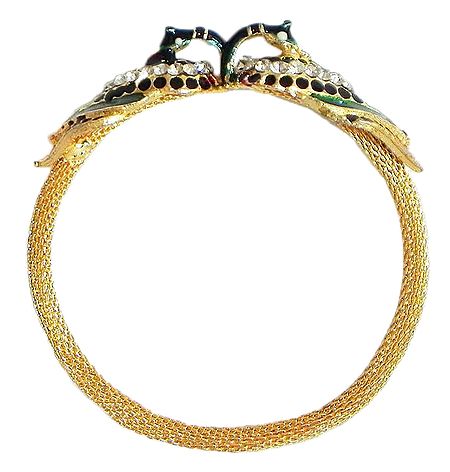 Stone Studded and Gold Plated Peacock Design Cuff Bracelet