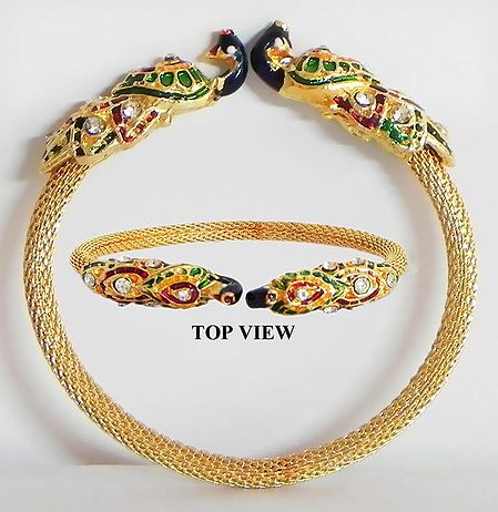 Meenakari Peacock Design Stone Studded and Gold Plated Cuff Bracelet