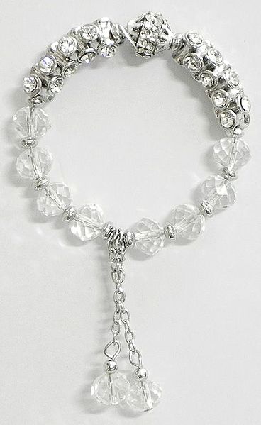White Stone Studded Crystal Bead Charm Bracelet