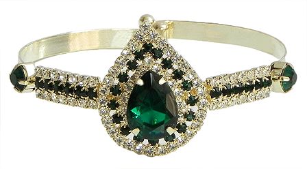 Faux Emerald and Cubic Zirconia Studded Cuff Bracelet